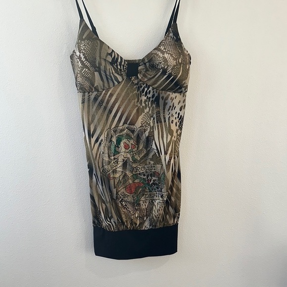 Ed Hardy Y2K vintage Brown and Black Animal Print Embellished Camisole size M - Picture 1 of 8